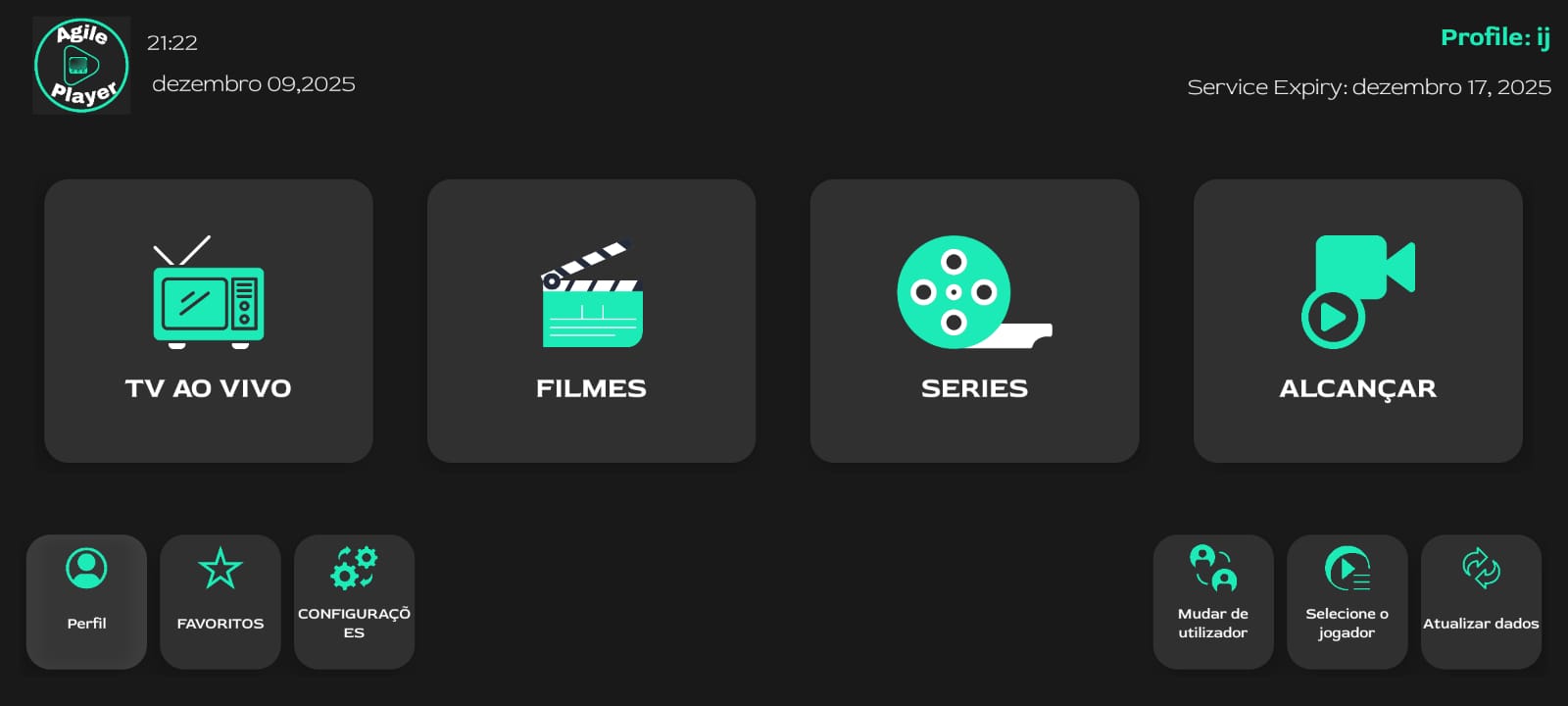 AGILE PLAYER USUARIO E SENHA